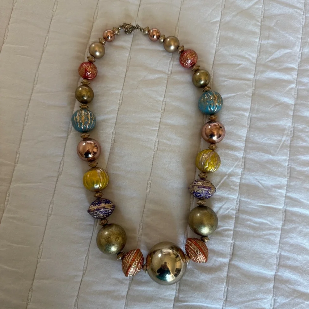 Unique Gold bohemian Tibetan Style Necklace Adjustable multicolor ball beads